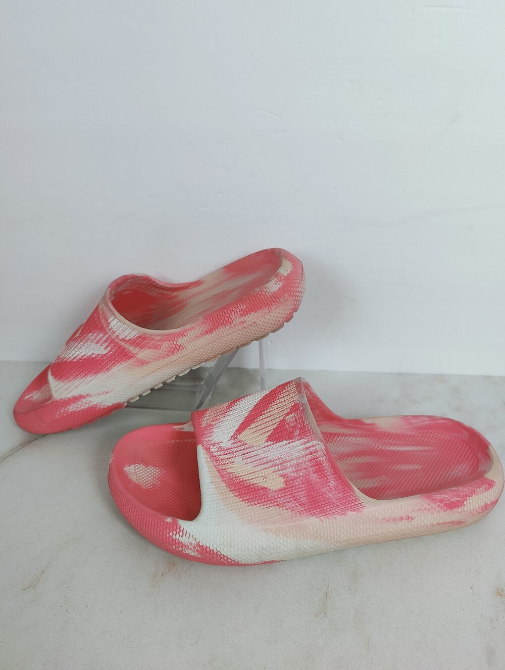 DSG Men's Molded Slide Sandals Pink White Marbled Pattern, Sz 9-10